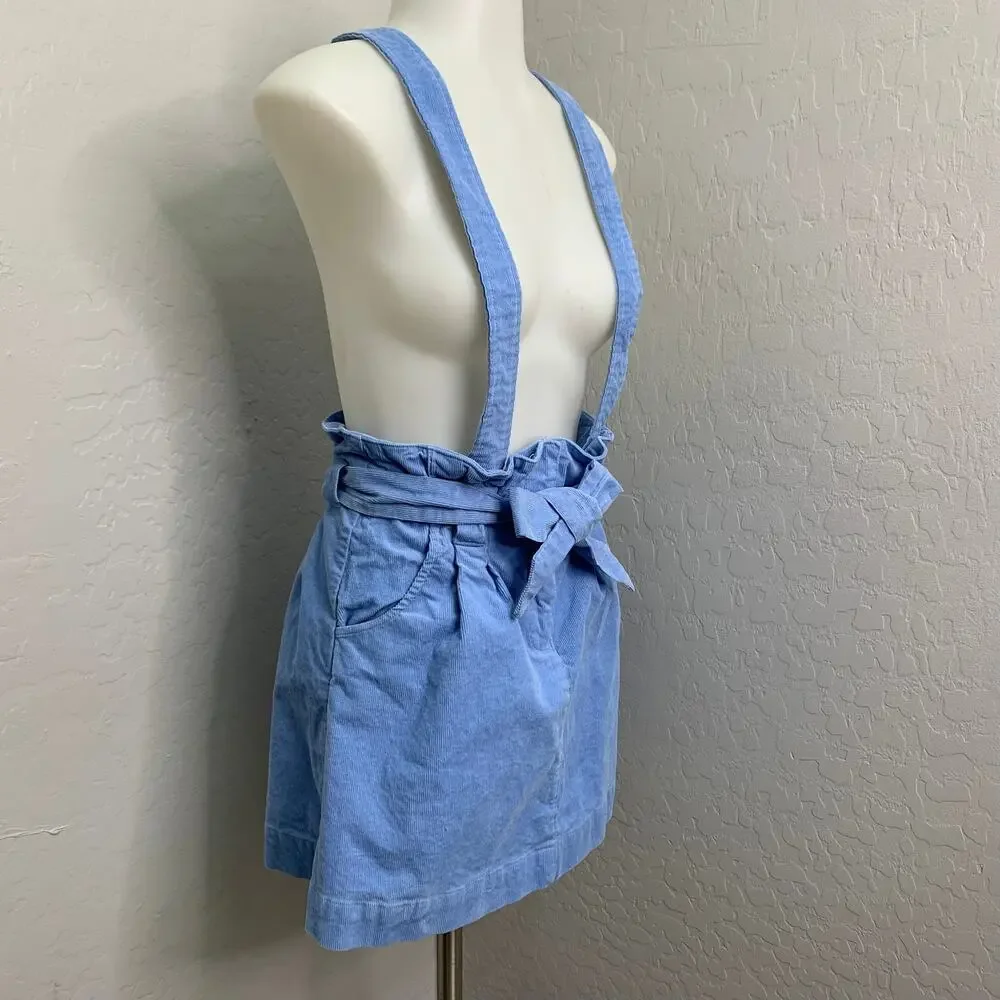 Urban Outfitters Paperbag Overall Mini Skirt Dress Corduroy Blue Womens Small
